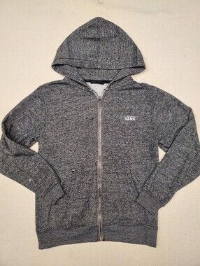 Vans Zip Up Hoodie Women Size S Gray Marl Fleece Lined Skate Logo Full Zip